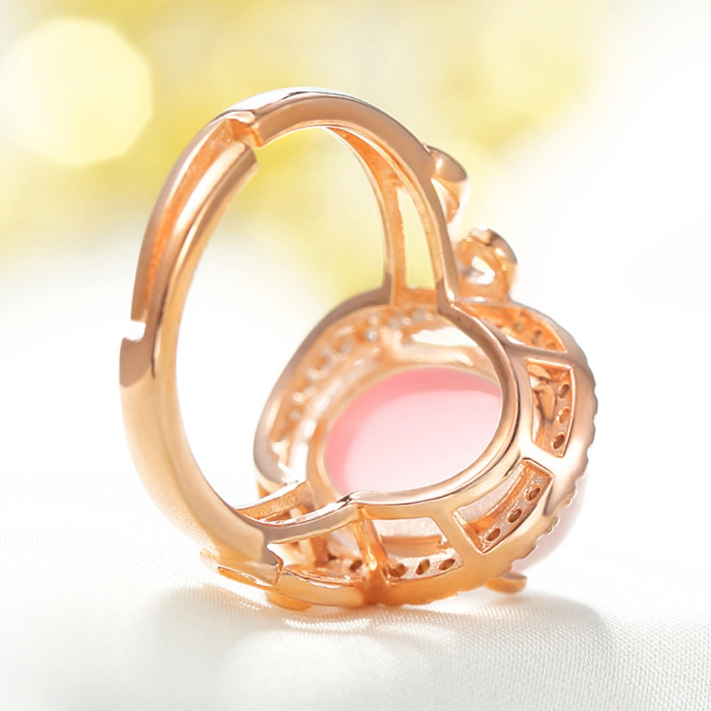 Hu Hu Hu Hu Hu Alat Bantu Pasang Kacamata♡ Perhiasan Cincin Jari Wanita Model Terbuka Bentuk Oval Hias Berlian Imitasi Warna Rose Quartz