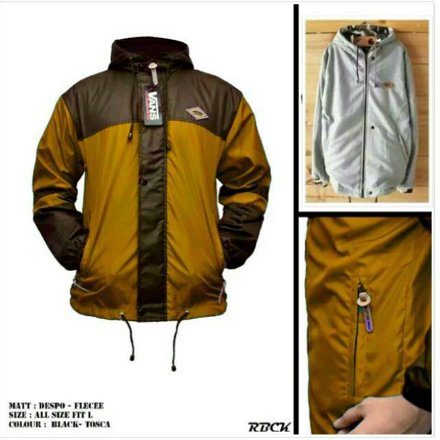 Jaket Parka Parasut Vans bolak balik Kombi Hitam Kuning Kunyit coklat bolak-balik kombinasi variasi