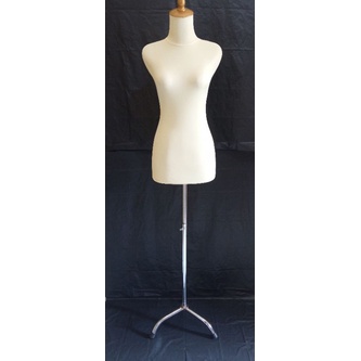 Manekin Patung Baju Dm Dress Lapis Kain Cream/ Patung Dewasa Dengan Tiang Kaki Besi