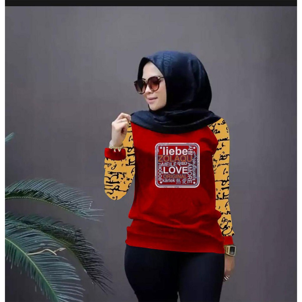 BAJU CEWEK TRENDY LOVE TERBARU-KAOS DISTRO WANITA KEREN KEKINIAN-BAJU LENGAN PANJANG TERLARIS