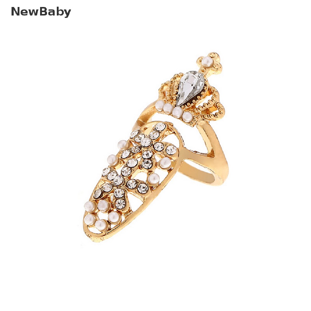 Newbaby Cincin Kuku Desain Mahkotabungapita Hias Kristal Gaya Elegan Menarik Untuk Wanita