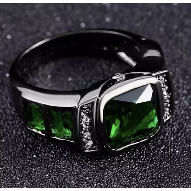 Cincin Emerald Zamrud Stone Elegan Mewah Minimalis Modern Black Platted Hijau Jamrud