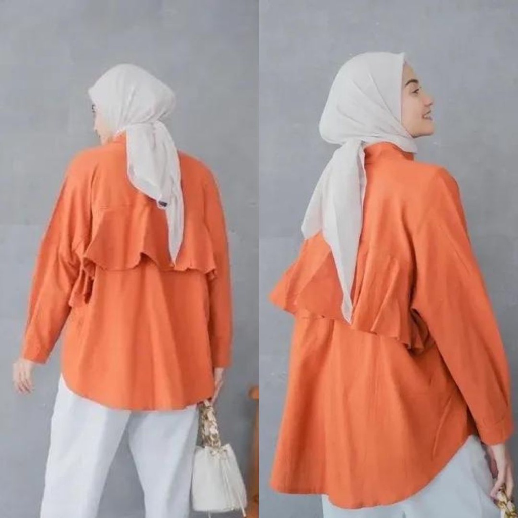 Alika shirt - Basic Kemeja Wanita Oversize aksen Ruffle Belakang / kemeja big size lengan panjang wanita / atasan korean style wanita / atasan kemeja wanita / top ruffle wanita / kemeja ruffle wanita / kemeja ruffle belakang / atasan wanita kekinian