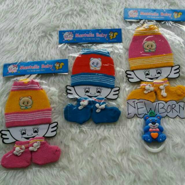 Topi Bayi Set Sepatu Bahan Rajut Halus