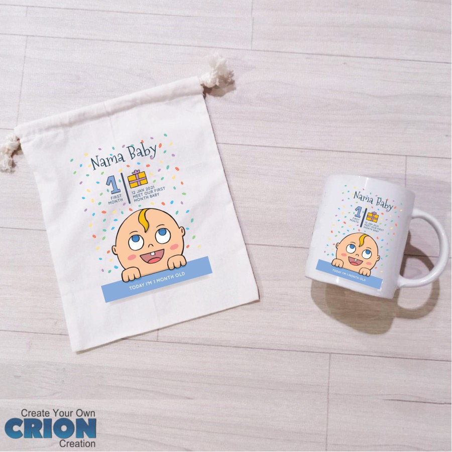 Mug Hampers Baby 1 bulanan dengan Pouch bisa custom nama dan ucapan