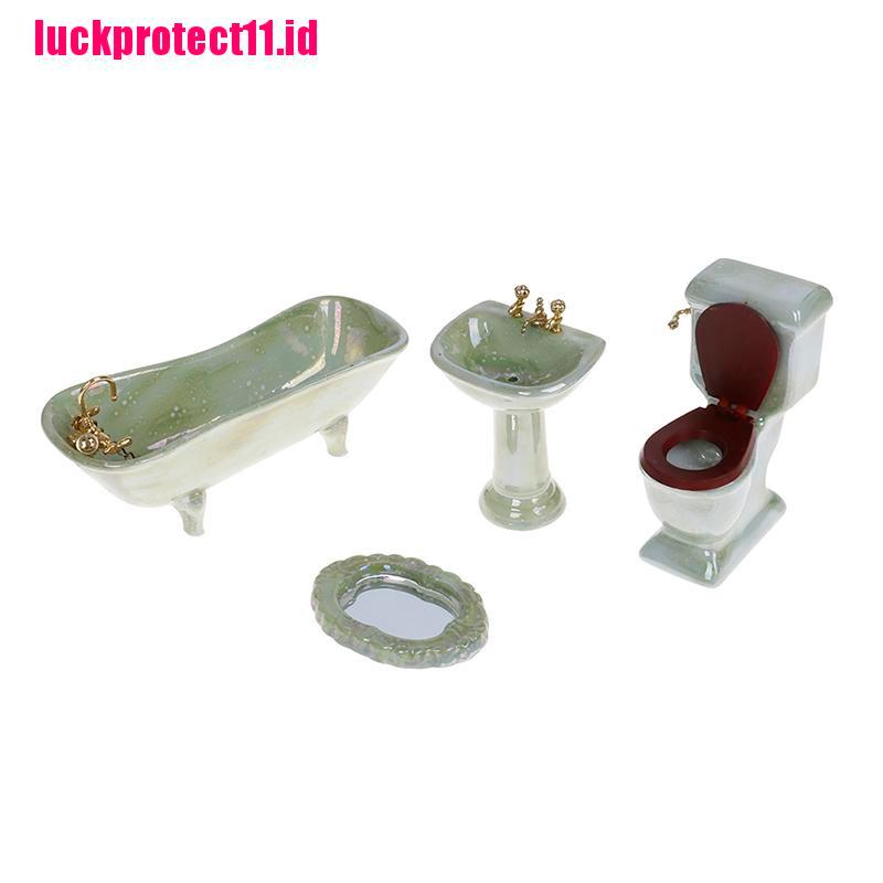 Lucktoy Mainan Miniatur Bathtub / Toilet / Wastafel Bahan Porselen Warna Hijau Untuk Aksesoris Rumah Boneka 1: 12