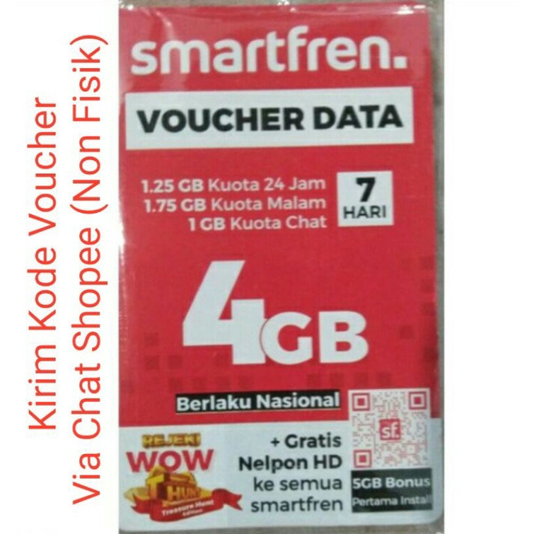 (Kirim Kode Voucher Via Chat Shopee Non Fisik) SMARTFREN 4 GB 7 HARI