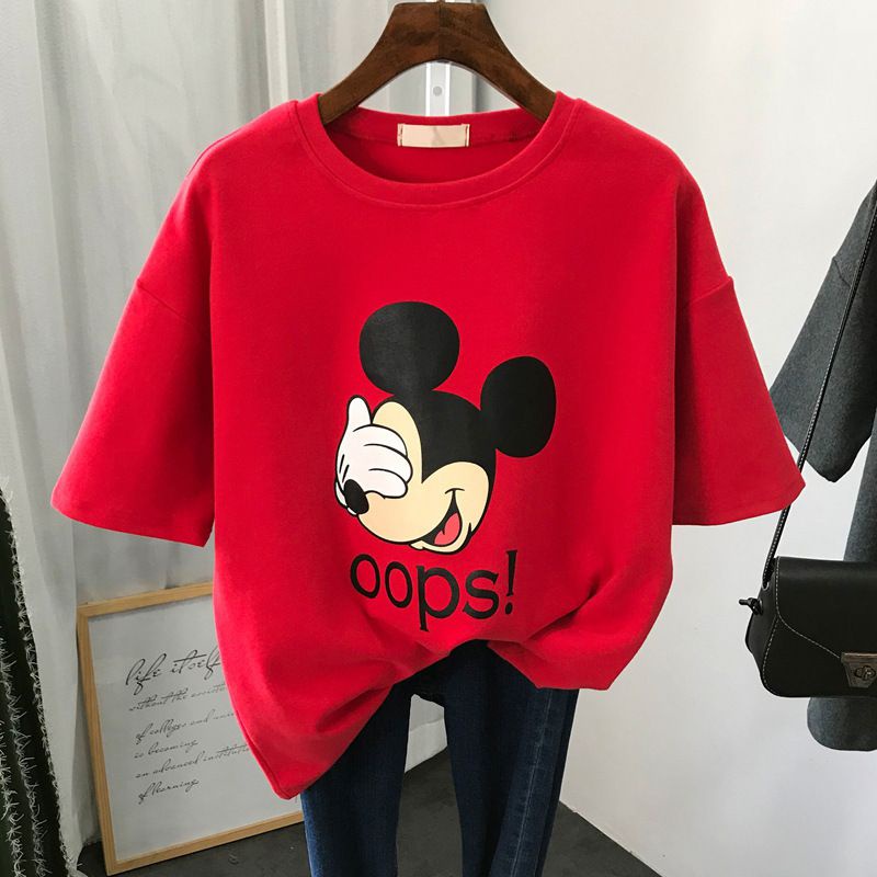 Oversize Tee Tshirt Model Longgar Untuk Wanita Motif Mickey Mouse OOPS