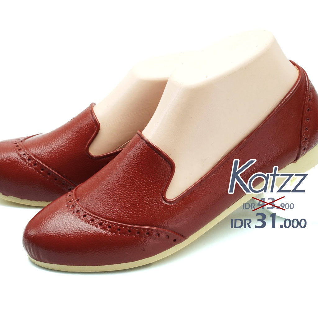 KATZZ Factory Outlet Sepatu Wanita Teplek Kantor Murah – Sepatu Karet Wanita Flat Shoes Wanita Maroon Red [SWALLOW X KATZZ F 01]