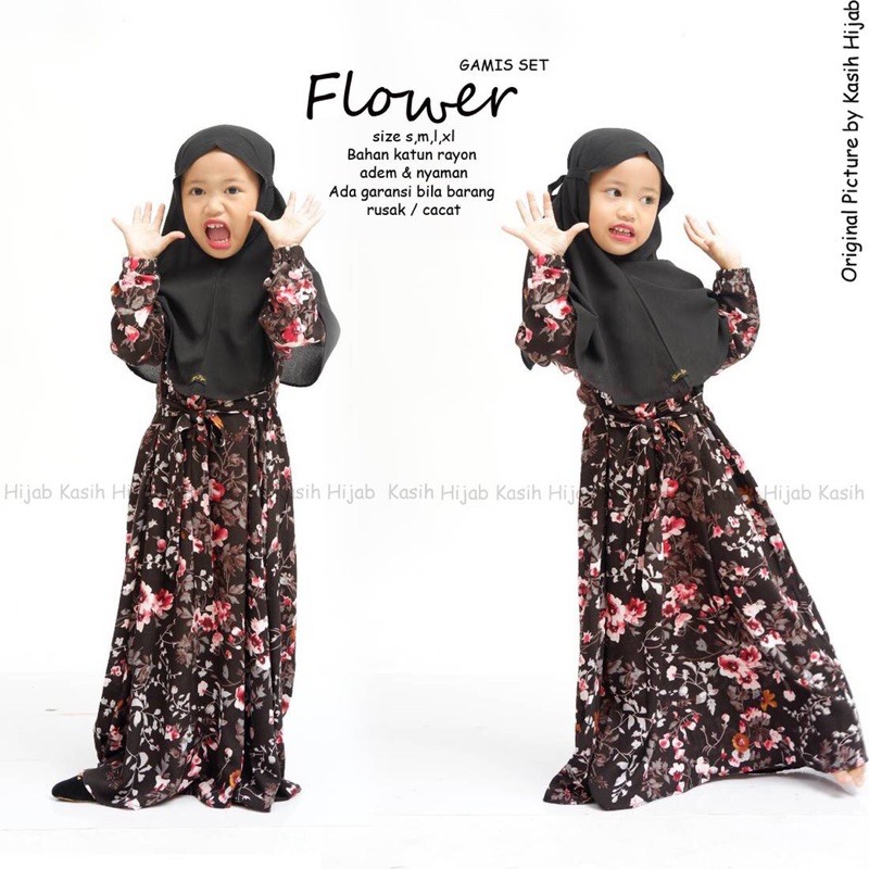 Gamis anak murah/Gamis anak katun rayon/Gamis anak flower by kasihhijab (Gamis saja)