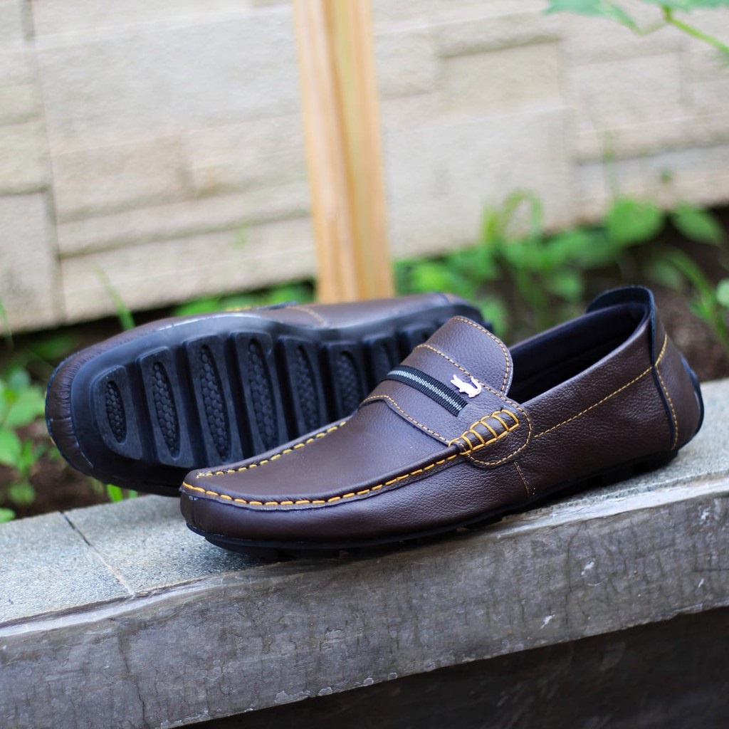 Sepatu Kasual Slip On Hitam Crocodile Slop Mocassin Bahan Kulit Asli Semi Formal Nyaman Keren Santai