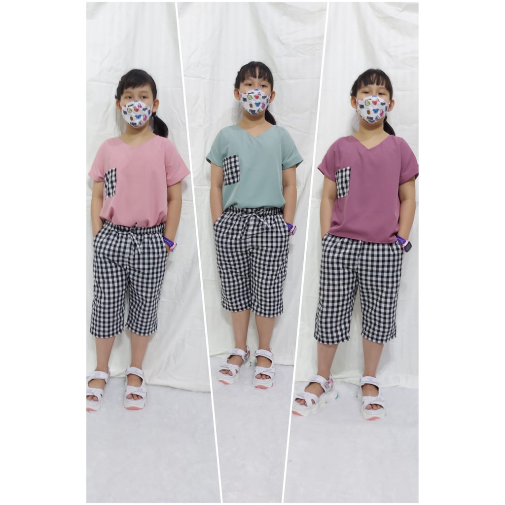 BAJU ANAK PEREMPUAN/SETELAN ANAK PEREMPUAN/MODEL TERBARU/SETELAN COMBI KOTAK UMUR 7-10 TAHUN