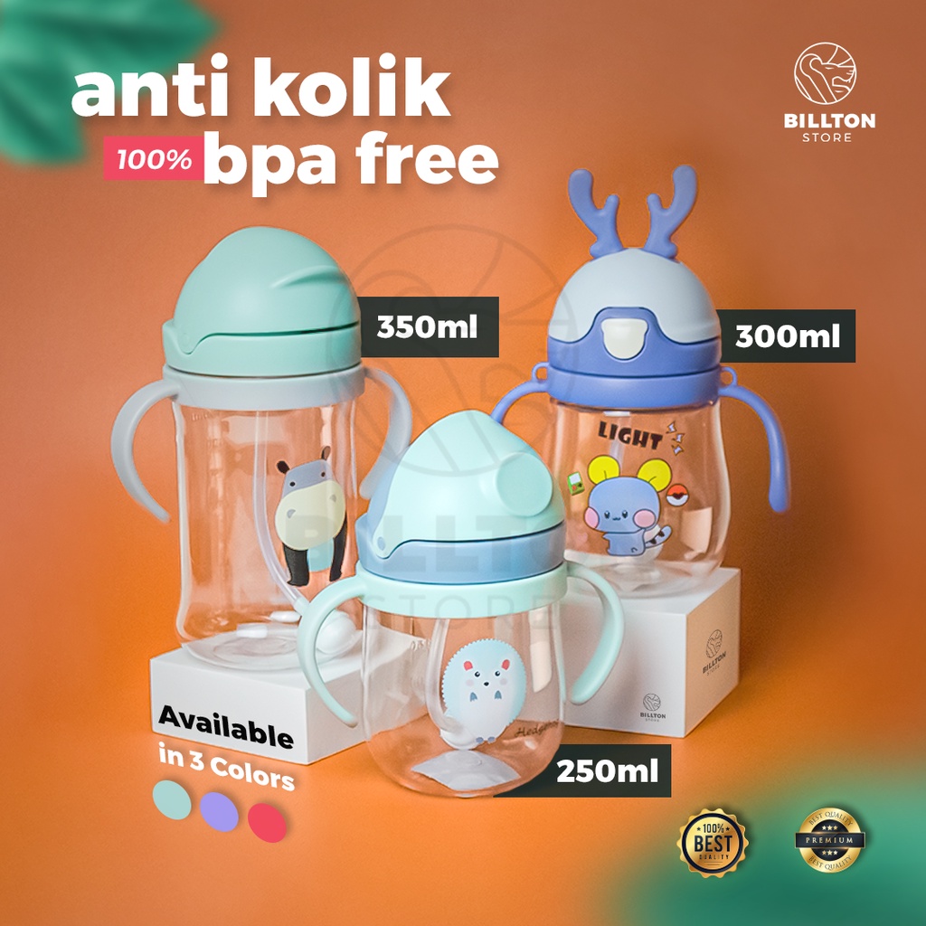 [AMAN UNTUK ANAK] Botol Minum Gelas Bayi Anak Balita Motif Karakter BPA Free Anti Tumpah