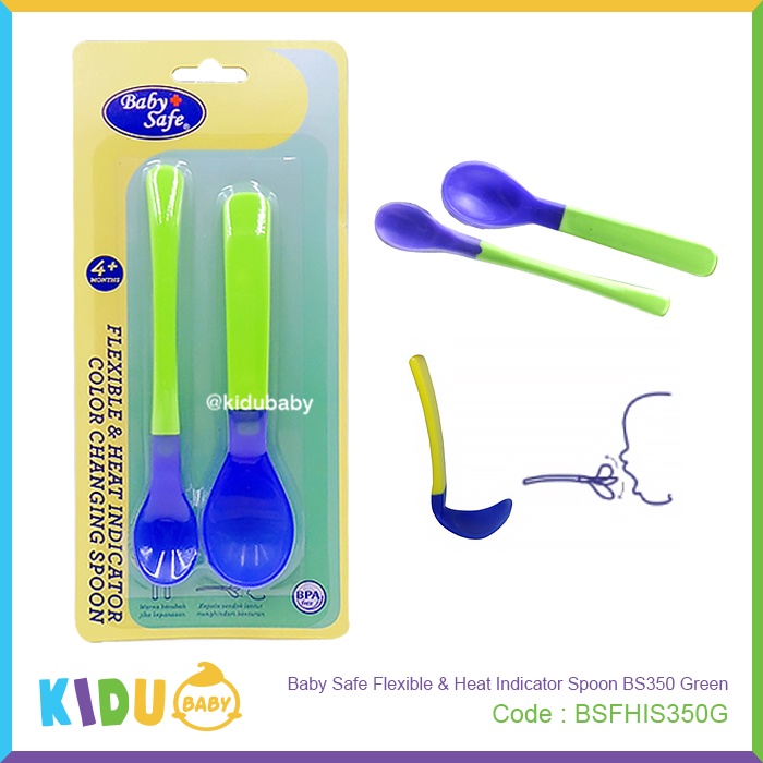 Baby Safe Sendok Bayi Anak Flexible Lembut &amp; Ada Indikator Penghantar Panas Bisa Berubah Warna Sendok BS350 Kidu Baby