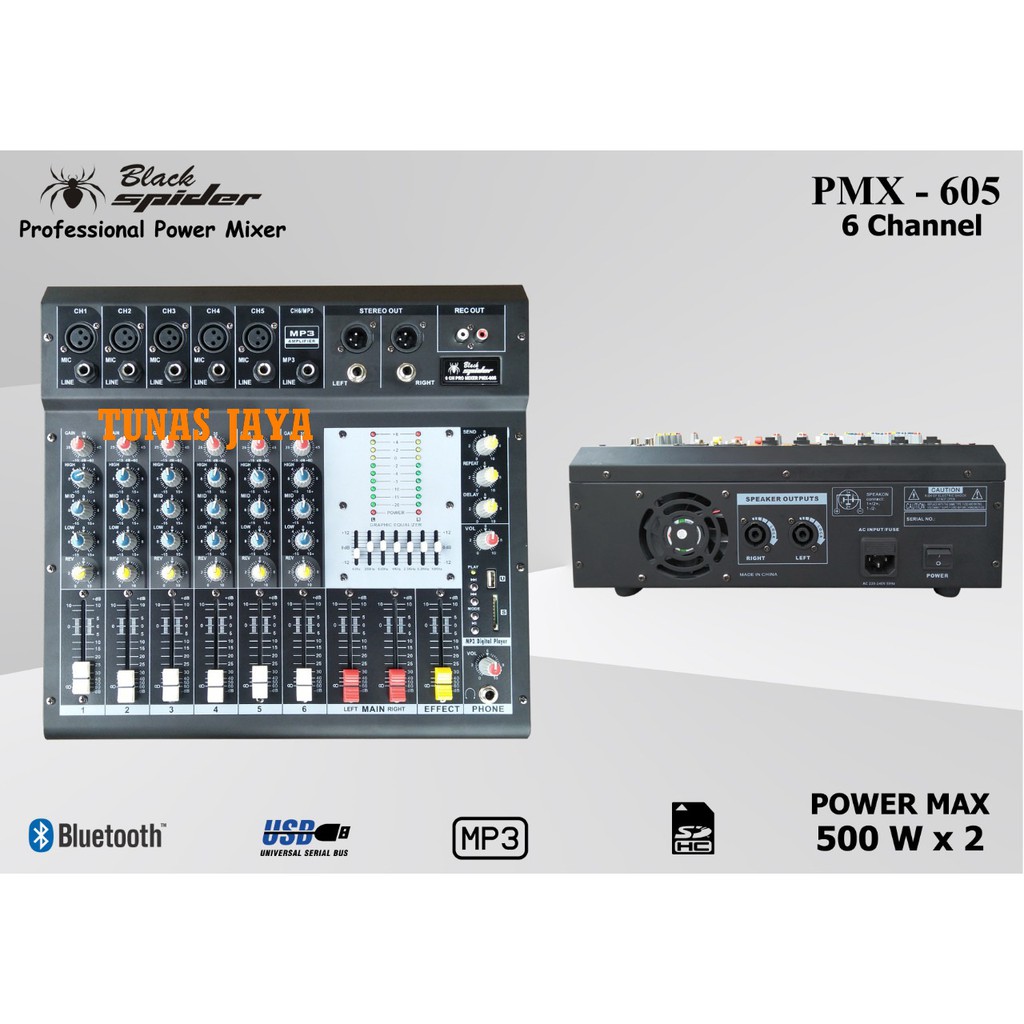 Power Mixer Blackspider 6 Channel  PMX605/PMX 605