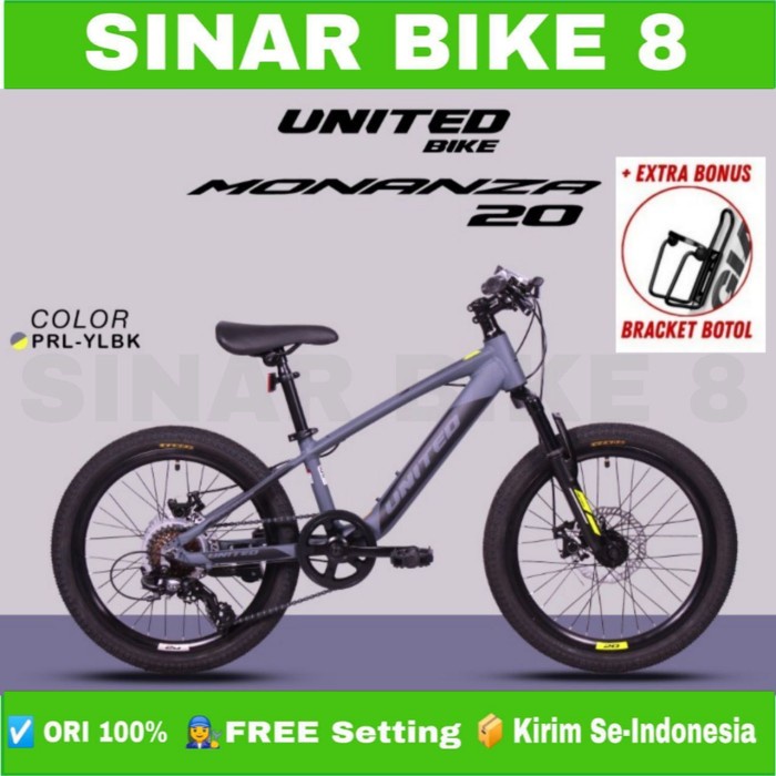 Sepeda Gunung Ukuran 20 Inch MTB UNITED MONANZA 2022 Alloy 7 Speed Disc