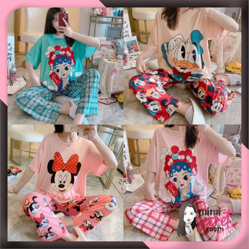 ❤ MIMI ❤ SETELAN BAJU TIDUR PIYAMA IMPORT WANITA KOREA LENGAN PENDEK CELANA PANJANG