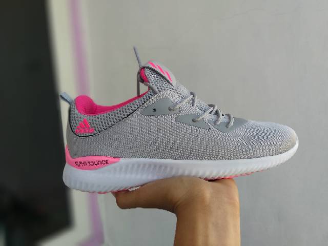 Sepatu Adidas Alphabounce 2.0 Grey Pink Import Vietnam Premium Sneakers Running Senam Fitnes Kado