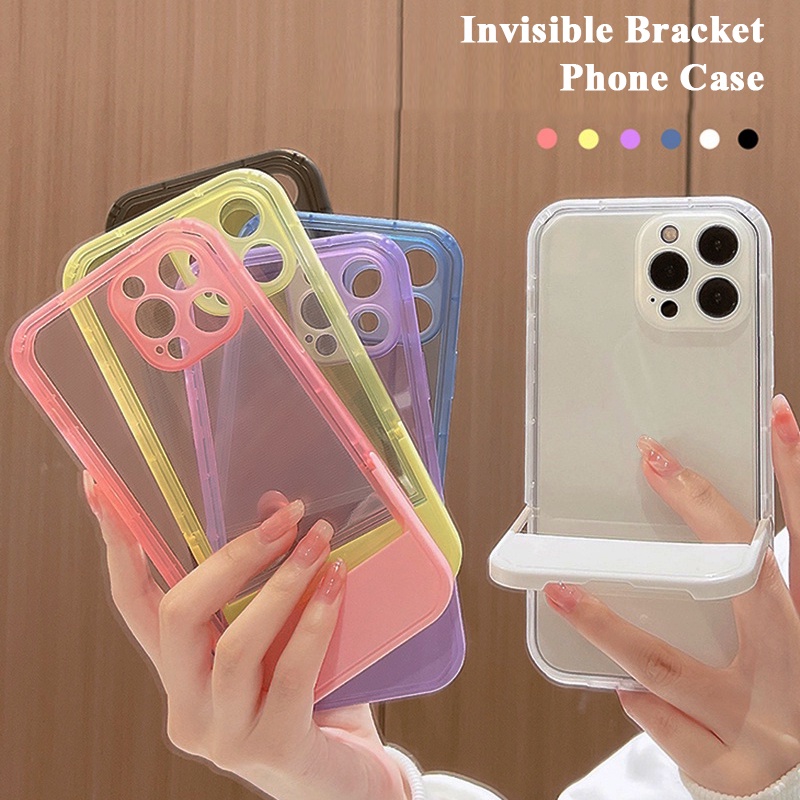 2 In 1 Soft Case TPU Warna Polos Cover Belakang Hp Dengan Bracket Invisible 13