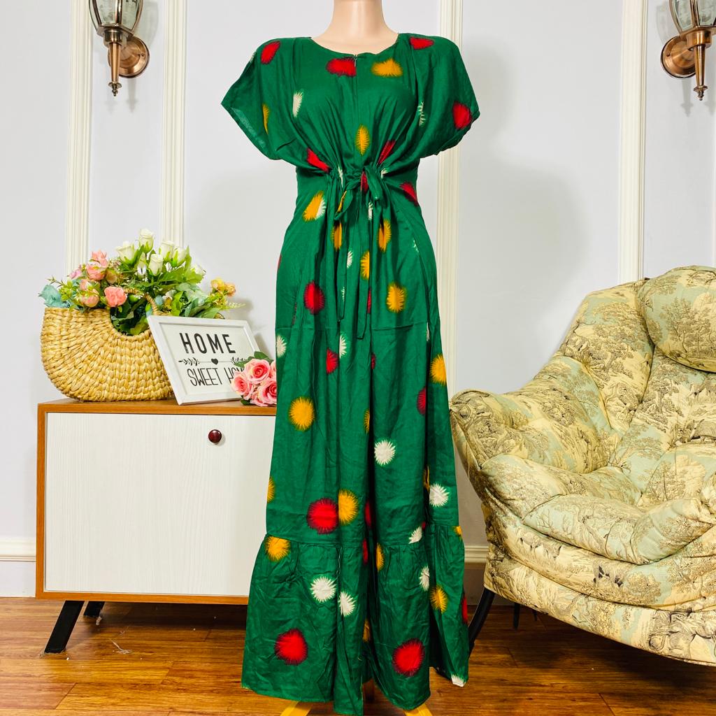 Daster Semata kaki Rayon Manohara Ruffle Busui Panjang Semata Kaki LD 120 Long Dress kekinian - Longdress semata kaki-Polkadot Hijau