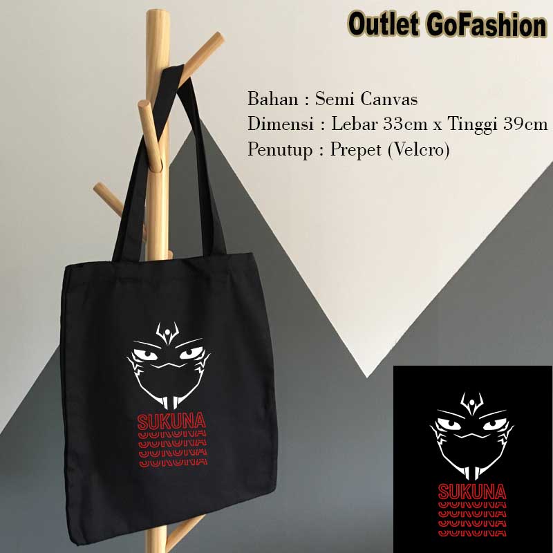 Tas Totebag Tote Bag Anime Jujutsu Kaisen Sukuna Face Satoru Gojo Itadori Yuuji Kualitas Distro Prem