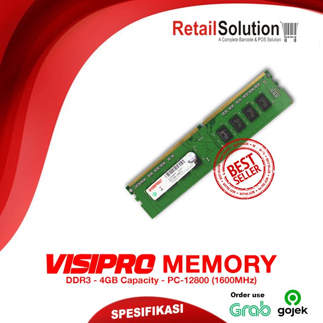 RAM LONGDIMM PC Desktop - Visipro 4GB DDR3 1600MHz PC-12800