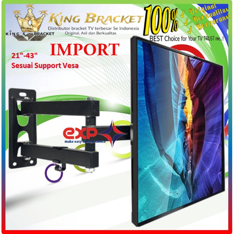 Bracket TV CHANGHONG 14 s/d 43 inch 6 ARAH FULL BESI SUPER KOKOH GARANSI 100% ORI