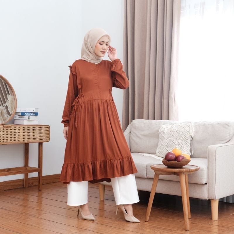 (AMD) TUNIK MOFITA SERUT SAMPING DAILY BUSUI MIDI DRESS RAYON