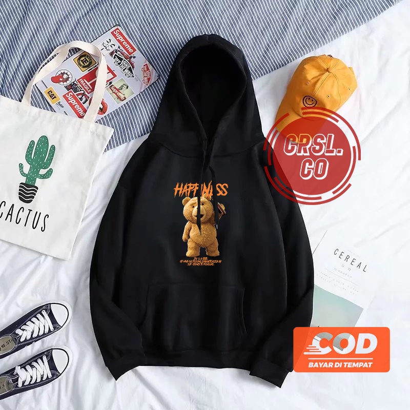 HOODIE SWEATER CREWNECK TEDDY BEAR HYAPPINESS CREAM KUALITAS DISTRO CASUAL MURAH TEBAL NYAMAN DI PAKAI COD