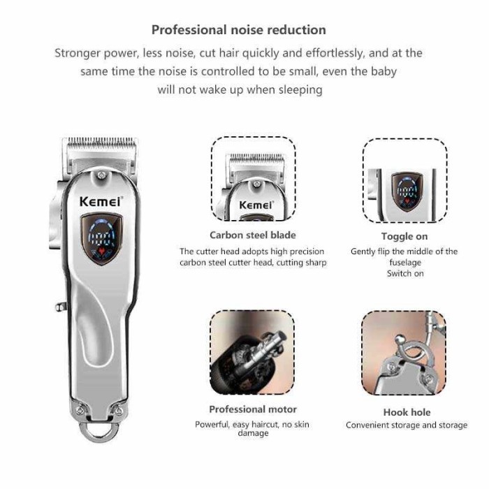 Kemei Hair Trimmer Rambut Cordless km 2010 silver lcd display