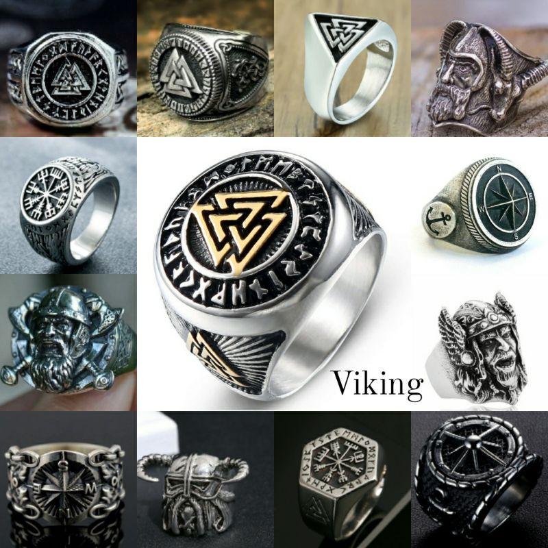 Cincin tengkorak pria punk style men ring skull viking symbol