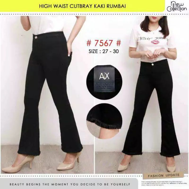 Higwaist Cutbray Jeans Wanita/Rumbai SoftJeans 27-34 Jumbo