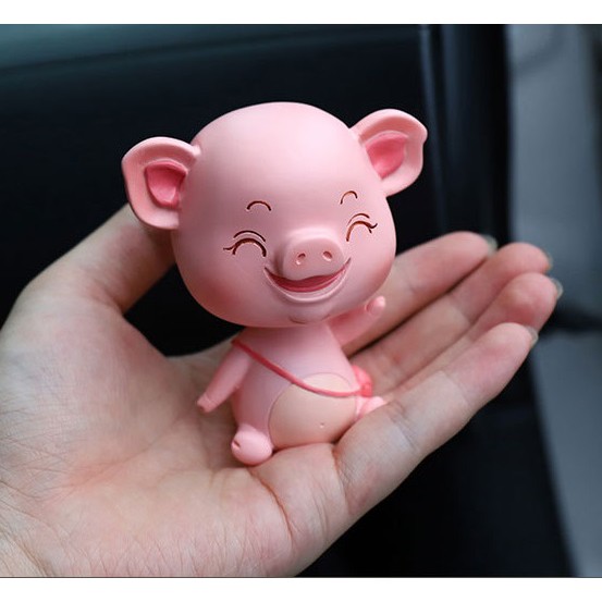 Pajangan Dashboard Mobil PINKY BABY PIG Babi Piggy Plastik Karet Goyang Kepala Shacking Head