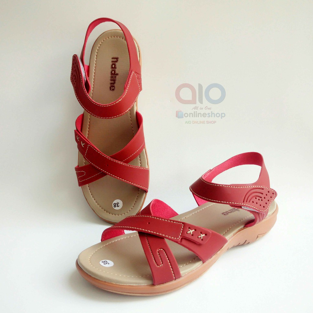 Nadine Sandal Let 37-40 Kulit Flat Wanita Fashion Slop Tali Casual Perempuan 2 Cm Kulit Sintetis N06