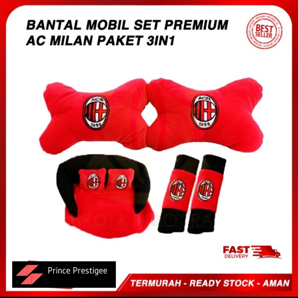 Car Set Bantal Mobil 3in1 / Bantal Mobil / Aksesoris AC MILAN ACM