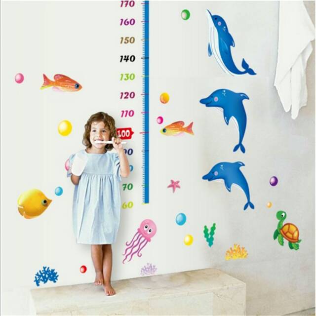 RELIZA WALL STICKER PENGUKUR TINGGI BADAN IKAN LUMBA LUMBA GROW UP DOLPHIN STIKER DINDING AY9236