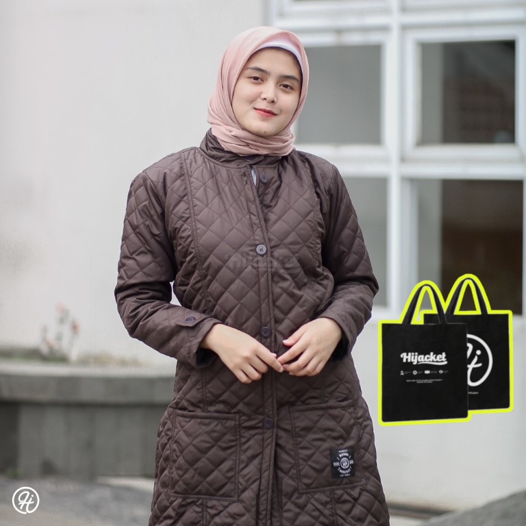 COAT PARASUT MUSLIMAH HIJACKET BELVA HJBLV SCARLETT BROWN - AISHAPEDIA