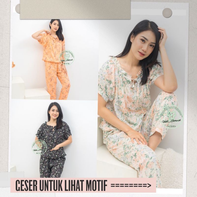 Setelan Piyama CP Rayon Lengan Pendek Balon Celana Panjang