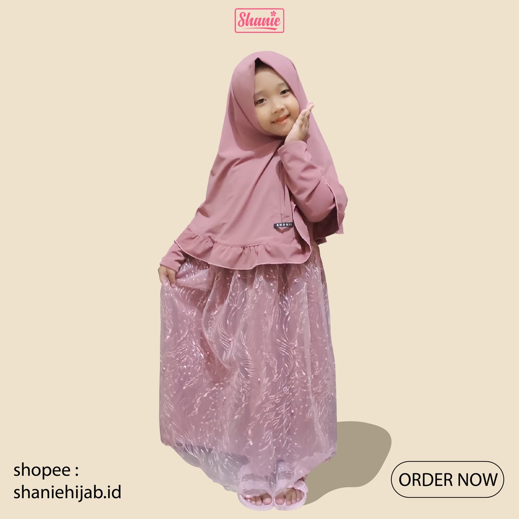 Gamis Anak Perempuan Warna Dusty Pink (Free Mini Gold) Gamis Tulle by Shanie