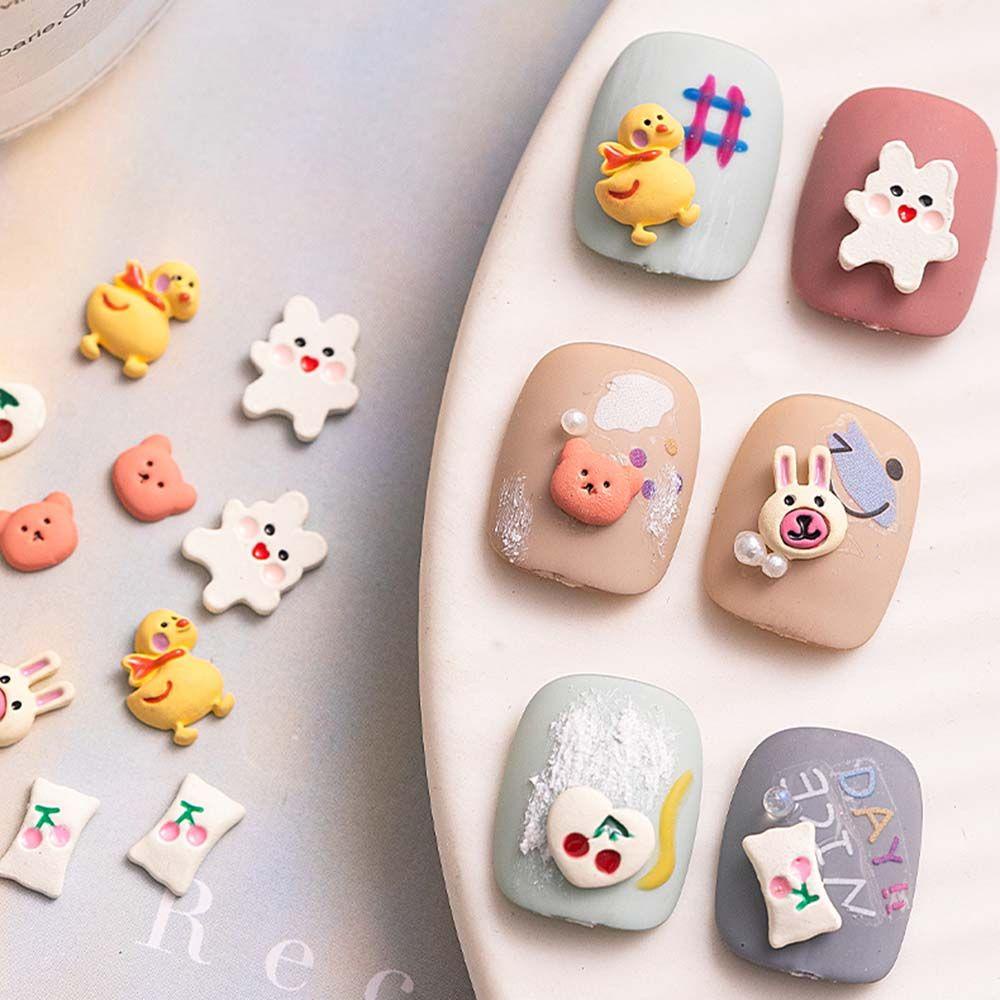 AUGUSTINA Agustinina Seri Hewan Dekorasi Kuku Populer Kartun Cinta Hati Bebek Kuning Kecil Beruang Jepang DIY Nail Art Aksesoris