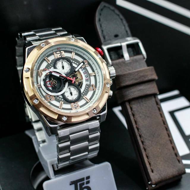 Jam Tangan Pria T5 H 3706 Original special edition T5 H3706 original Strap rantai Bonus tali kulit