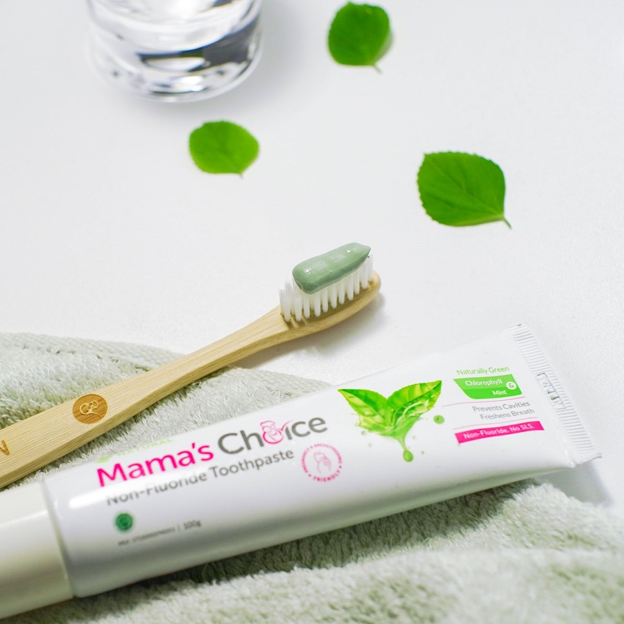 Mama's Choice Pasta Gigi Bebas Fluoride SLS Triclosan Aman Ibu Hamil dengan Manfaat Siwak Miswak Klorofil Lidah Buaya Mamas