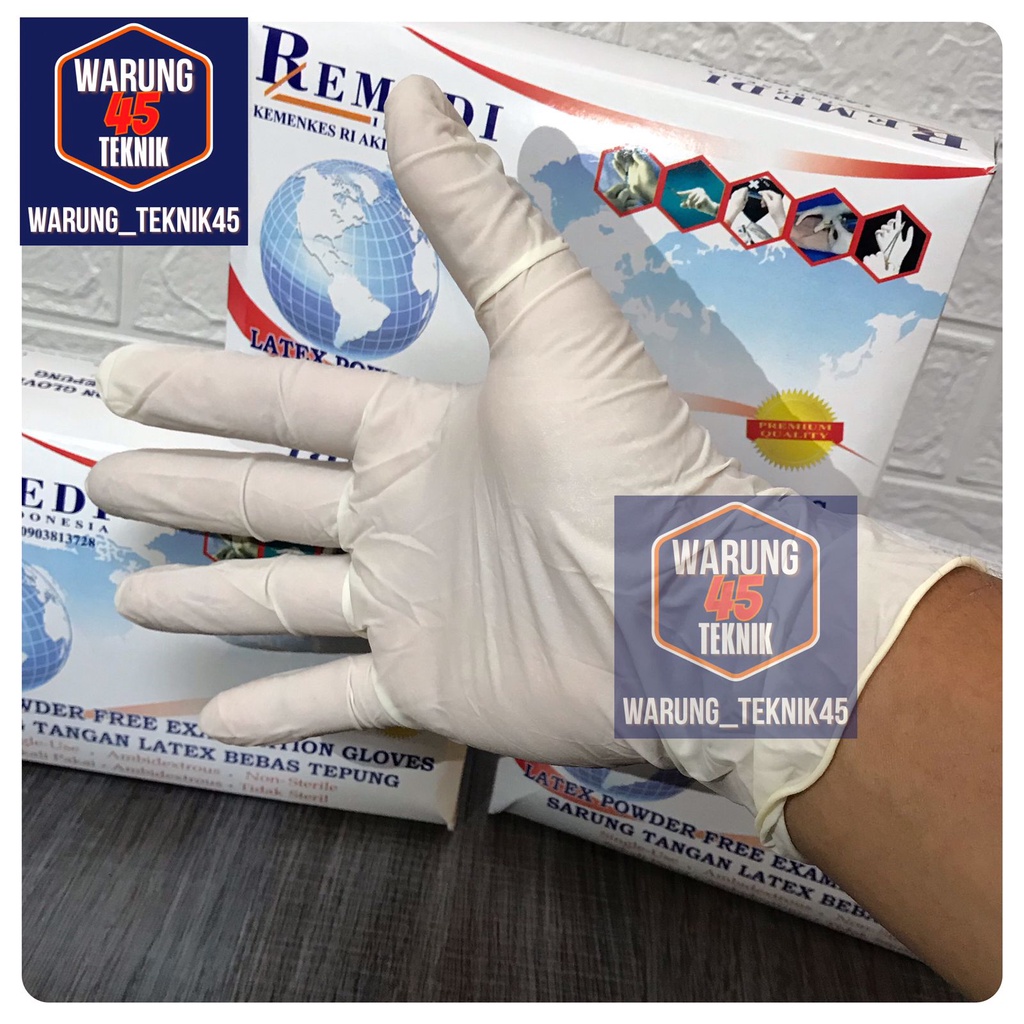 SARUNG TANGAN LATEX SURGICAL KEMENKES NON POWDER ISI 100PCS REMEDI STANDARD KEDOKTERAN