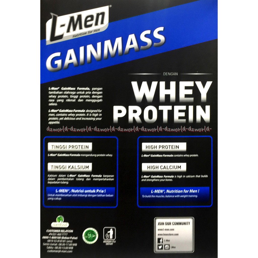 L-men Gainmass Whey Protein 225gr Susu LMen Coklat Cokelat Pria Cowok Milk Drink L Men Gain Mass