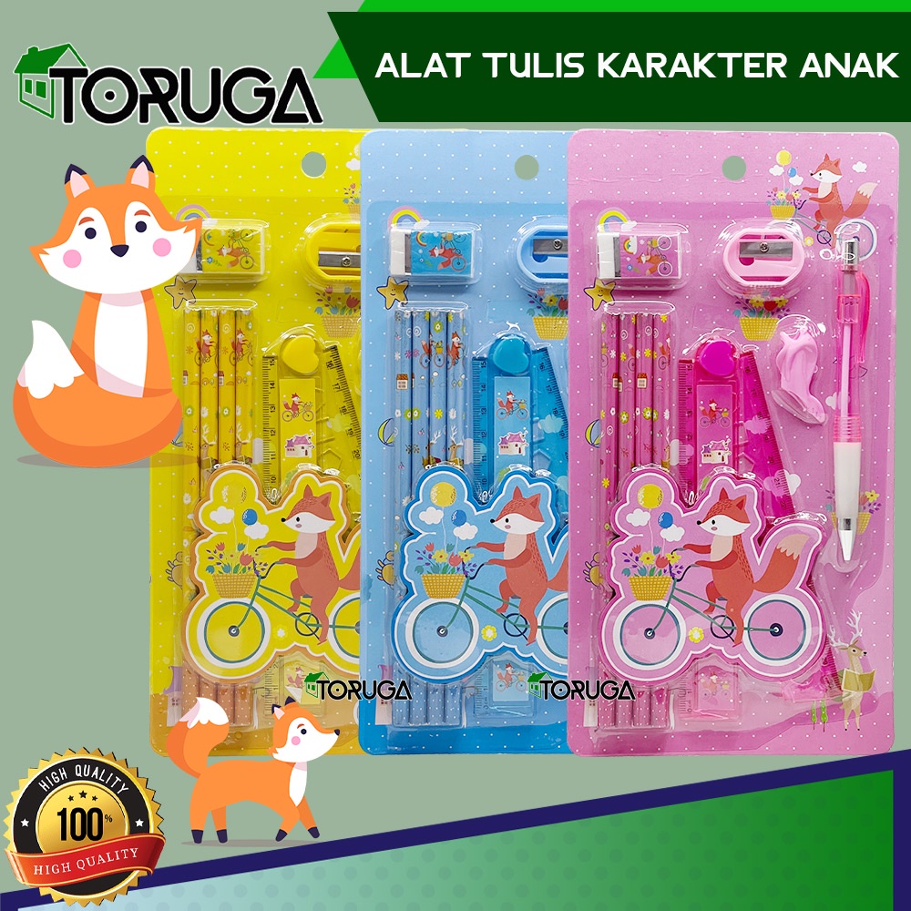 Alat Tulis Set Motif Karakter Pensil 5 IN 1 Souvenir Stationery Anak