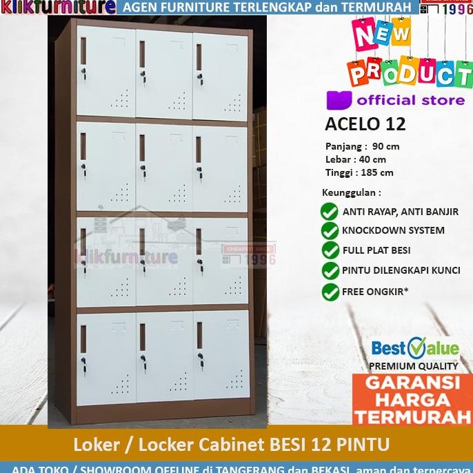 

[[COD]] Lemari Loker Locker Cabinet Pintu Besi 12 Pintu ACELO 12 Coklat SALE Kode 283