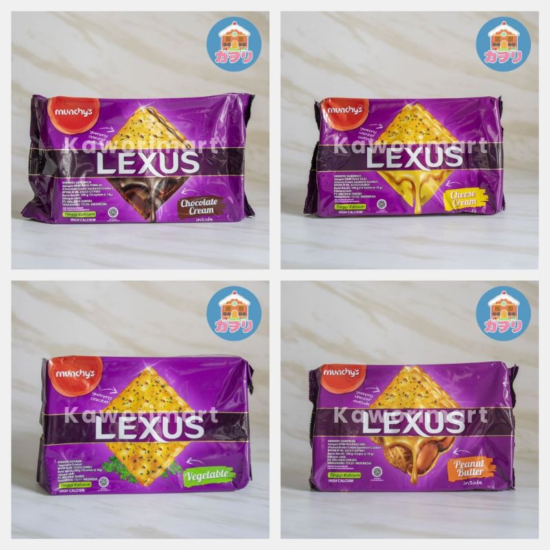 

MUNCHY’S LEXUS BISCUIT / BISKUIT LEXUS / CHOCOLATE / CHEESE / VEGETABLE / PEANUT BUTTER / 10X19GR