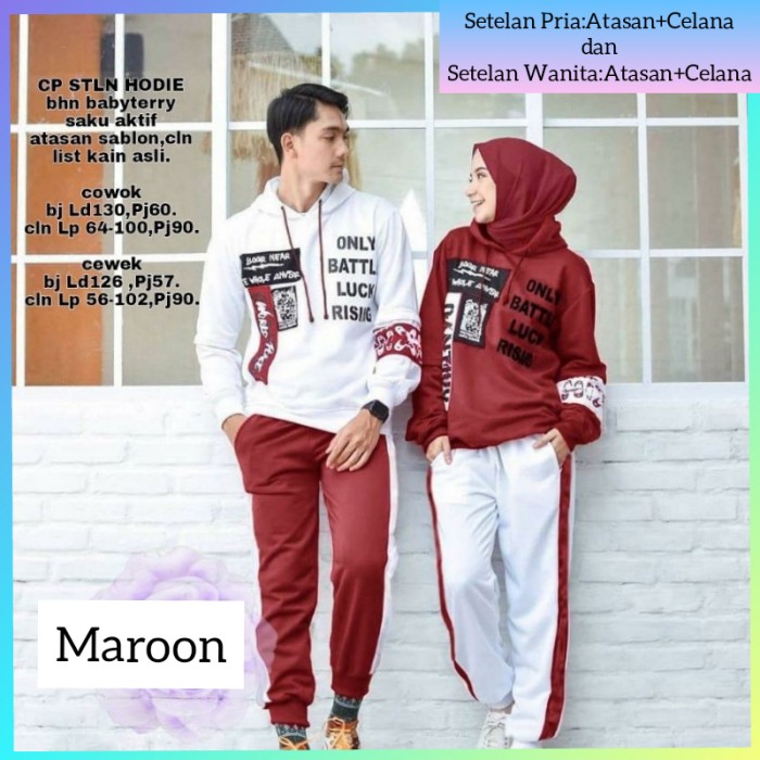 setelan couple baju olahraga pria+wanita senam sepeda lari maroon