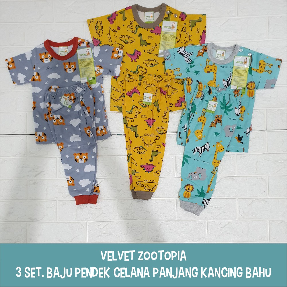  Velvet  Junior  Baju  Pendek Celana Panjang 3 Setelan 