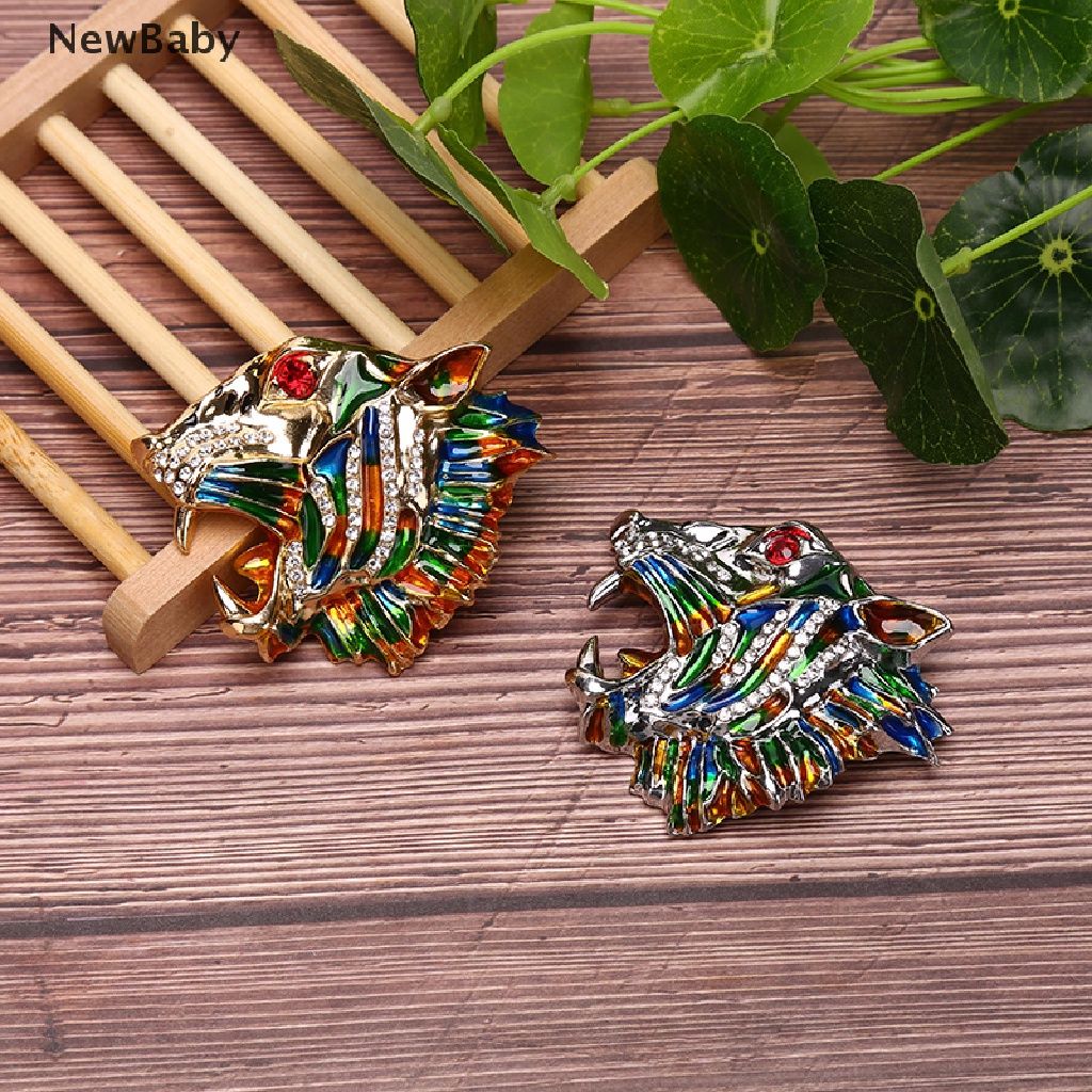 Bros Pin Enamel Bentuk Kepala Harimau Aksen Kristal Berlian Imitasi Warna-Warni Gaya Vintage Untuk Hadiah